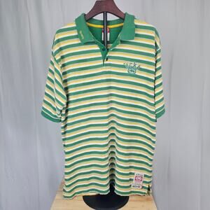 Vintage Y2K Ecko Unltd Shag Polo Shirt Green Yellow White Stripe XL Logo 72